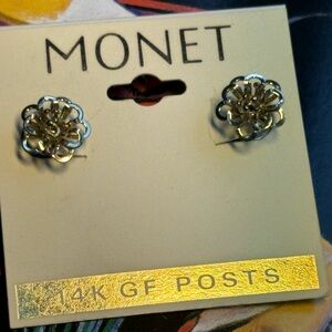 Monet 14K Gold Filled Posts Flower Filigree Pierced Earrings